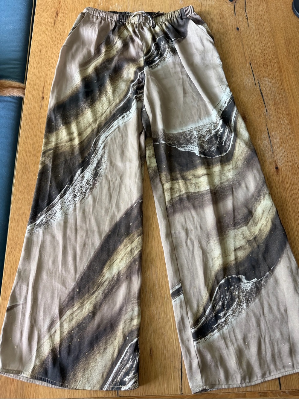 12th Tribe Wide-Leg Printed Trousers in Beige, Brown, Black